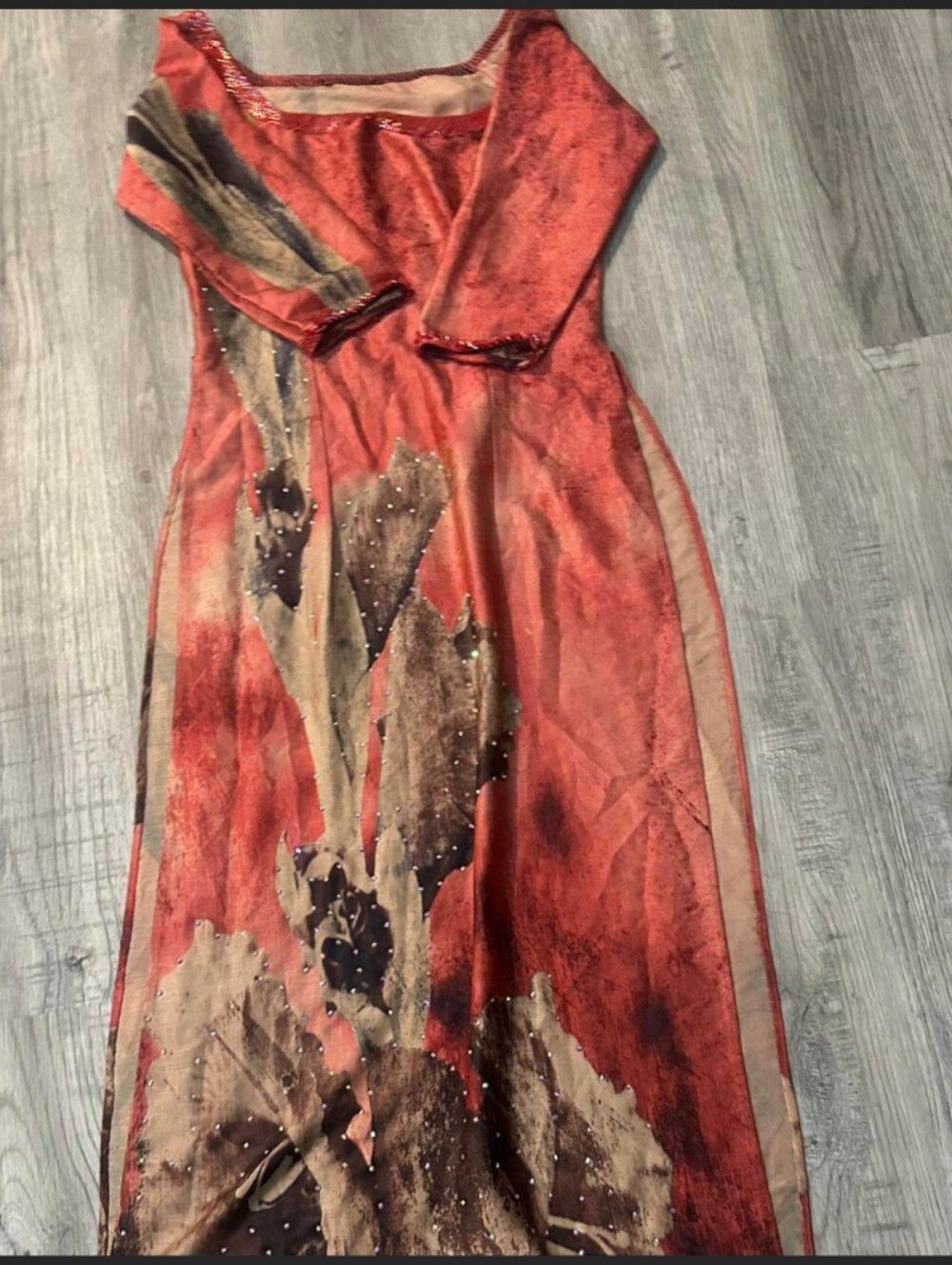 Elegant Traditional Vietnamese Ào Dài Maxi Dress  - Red - Sz SMALL (Approx.)
